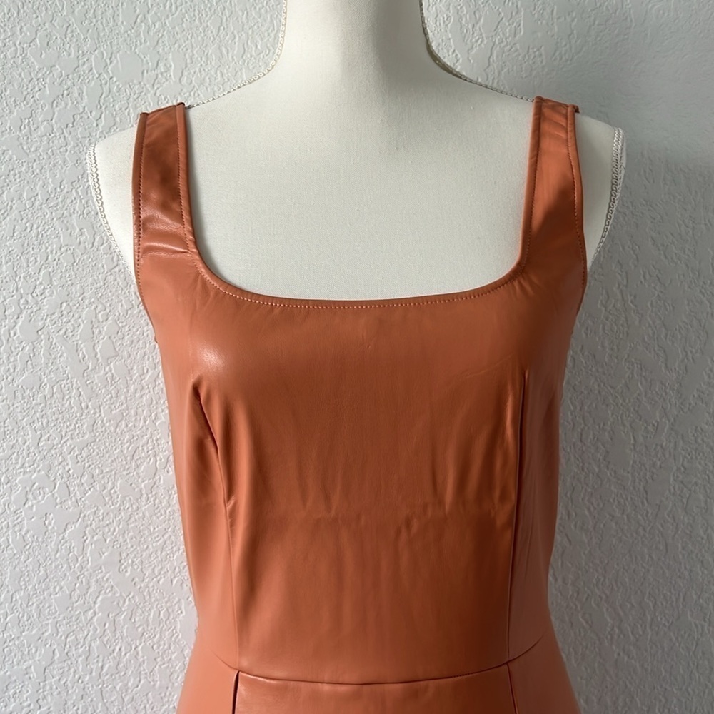 NWT N:Philanthropy Nuevo Vegan Leather Mini Dress in Camel in Size Medium 🌹 - Picture 6 of 12